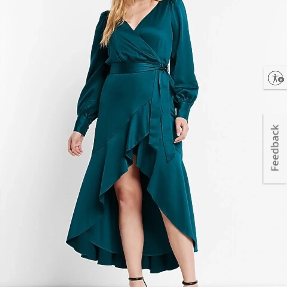 Express Deep Teal Long Sleeve Wrap Dress Dress XL - Picture 7 of 8